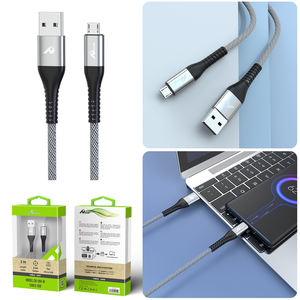 Micro Cable de carga rápida de 2M, chaqueta de nailon con blindaje trenzado de Conductor de cobre puro plateado de 3A para TELÉFONO MÓVIL - Product Image 4