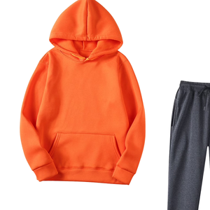 Conjunto Deportivo Informal de Invierno para Hombre, Sudadera con Capucha Naranja y Pantalones Deportivos Gris Oscuro, Venta al Por Mayor de Fábrica, Logotipo Personalizado OEM - Product Image 4
