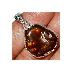 Colgante de ágata de fuego mexicana de plata de ley 925, joyería a la venta al mejor precio - Product Image 1