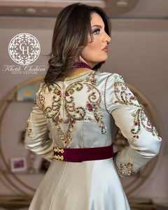 2025 nouveauté respirant Satin soie brodé à la main robes couleur grise à la main arabe musulmane fille mariage/soirée Style de fête - Product Image 1