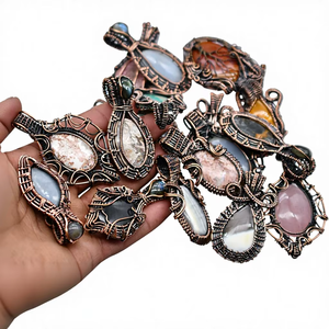 Copper Wire Wrap <b>Pendant</b> Mix Gemstone Bezel Setting Handmade Women's Party Festival 2 Pcs to 100 Pcs Lot Necklace - Product Image 1