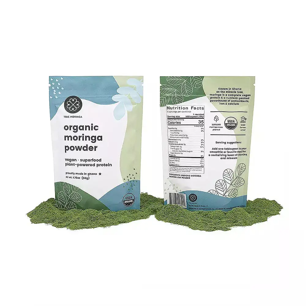 True Moringa USA-basiertes hochwertiges, nicht gentechnisch verändertes Bio-Moringa-Pulver Vegan Super food aus Ghana Bulk Wholesale 50g