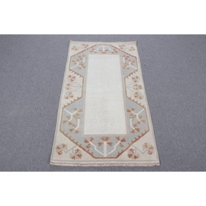 พรมขนาด 2.5x4.5 ฟุต, พรมตุรกีโบราณขนาดเล็ก, พรมขนสัตว์สีขาว - Product Image 1