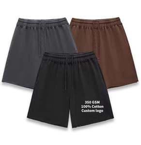 Oem Wholesale High Quality 350gsm 100% Cotton Custom logo Plain <b>Baggy</b> Vintage <b>Men's</b> Gym Activewear Distressed Acid Wash <b>Shorts</b> - Product Image 1
