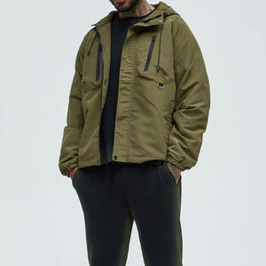 แจ็คเก็ตบอมเบอร์ผู้ชายผ้าโพลีเอสเตอร์มีฮู้ดพร้อมเชือกรูดและซิปเรียบลื่นน้ำหนักเบาให้ความรู้สึกทันสมัยเหมาะสำหรับสวมใส่สบายๆ - Product Image 2