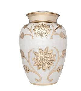White and Gold <b>Flower</b> Funeral Cremation Urn for Human Ashes Brass Suitable for <b>Cemetery</b> Burial or Niche Rose Lisette Custom Size - Product Image 4