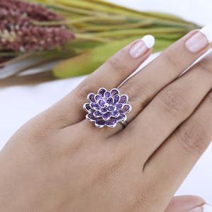 แหวนดอกไม้อเมทิสต์ธรรมชาติ925เครื่องประดับเงินแท้แหวนลายดอกไม้สำหรับผู้หญิงแหวนสไตล์โบโฮ - Product Image 2