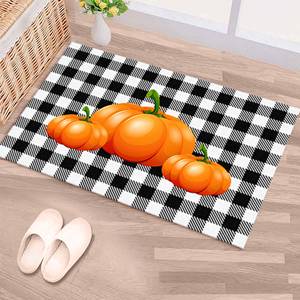 Tapis imprimé citrouille orange - Décoration moderne et mignonne pour le bureau et la cuisine à l'occasion d'Halloween, tapis doux non tissé - Product Image 1