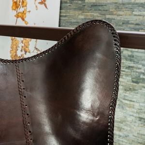 Leather Living Room Butterfly Dark Brown Side Hand Stich Leather Butterfly Chair - Product Image 3