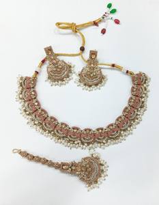 Conjunto de Collar Kundan, Joyería India, Conjuntos de Novia Modernos, Collar de Color Rosa, Conjunto de Boda con Cuentas de Perlas de Moda al por Mayor - Product Image 1