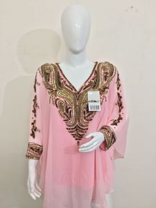 High Street Fashion Mujer Ropa de fiesta Elegante vestido de caftán corto Bordado a mano Cuentas de oro plateado Ropa india de Georgette gratis - Product Image 5