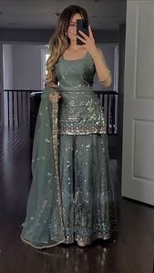 Mới Nhất Ấn Độ Thêu Sharara Gharara Kurti Set, Georgette Vải Tuyệt Đẹp Pakistan Thiết Kế Tùy Chỉnh Dân Tộc Mặc Bán Buôn - Product Image 2
