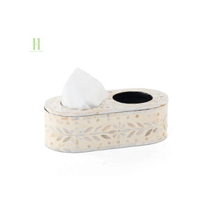 Boîte à mouchoirs crème rectangulaire 2 trous nacre porte-boîte à mouchoirs conceptions OEM personnalisées faites à la main au Vietnam meilleur prix - Product Image 1