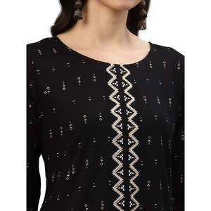 Blusas y camisas con estampado geomátrico de rayón viscosa negra Anarkali Kurti para mujer - Product Image 5
