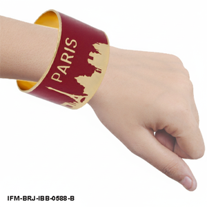 Bracelet manchette en laiton avec motif de la silhouette de Paris, émail marron et or, bracelet statement pour femme, cadeau pour elle - Product Image 3