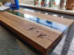 Juego de cuchillo de cocina y tabla de queso con incrustaciones de madera epoxi de resina ecológica, bandeja de corte Rectangular para verduras, frutas y queso - Product Image 5