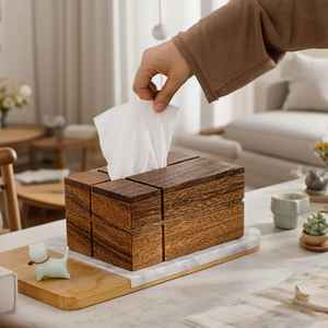 Luxury Walnut Tissue Box | Wooden Paper Holder for Bathroom & Living Room | Modern <b>Desktop</b> Storage Case | Home Decor <b>Organiser</b> - Product Image 3