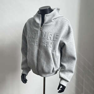 Sweat-shirts à capuche zippés de haute qualité avec logo 3D en relief personnalisé pour hommes, streetwear, poche kangourou, coton doux et respirant, sweat-shirt à capuche zippé pour hommes - Product Image 5