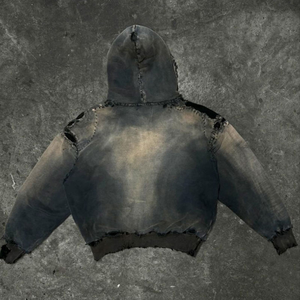 Ropa informal rasgada de gran tamaño de peso pesado para hombre, Sudadera con capucha transpirable estampada con cremallera y lavado ácido Vintage - Product Image 2