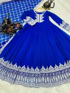 Vestido de trabajo de secuencia bordada de encaje Georgette de calidad superior, conjunto Dupatta de trabajo pesado, tela de césped de precio barato para fiestas - Product Image 3