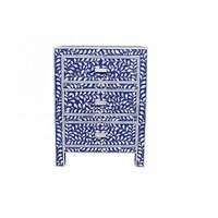 Table d'appoint avec incrustation d'os à motif d'écailles de poisson avec 3 tiroirs Table de chevet artisanale en bois massif Table d'appoint Table de chevet en incrustation d'os