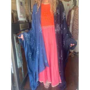 Vestido de Seda Índigo AMBER 03 para Mujer, Elegante, Tejido a Crochet, Largo hasta la Rodilla, para Eventos y Ocio, Transpirable, Estilo Fiesta, Talla Única - Product Image 1