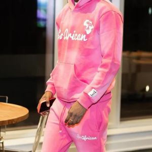 Survêtement rose délavé à l'acide unisexe en coton mélangé à l'acide sweat à capuche jogger ensemble Logo brodé tenue Streetwear de qualité supérieure - Product Image 5