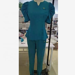 Custom Logo New Design Stretchy Soft Fabric Woman <b>Bubble</b> Sleeve Customized Hospital <b>Scrub</b> Uniform Sets - Product Image 6