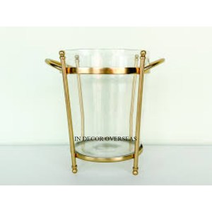 Most Demanding Fancy Designer Clear <b>Glass</b> Made Ice Bucket <b>Wine</b> And Beer <b>Bottle</b> Cooler Beverage Tub With Golden Metal Top Lid - Product Image 6