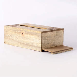 กล่องใส่กระดาษทิชชู่ทำจากไม้ธรรมชาติพิมพ์สีทองเคลือบเงาสำหรับบ้านหรือสำนักงาน - Product Image 4