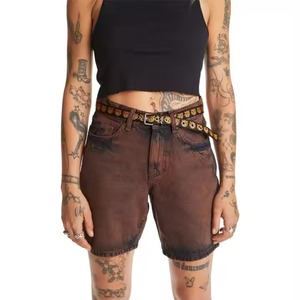 กางเกงยีนส์ขาสั้นผ้ายีนส์ขาสั้นแนวสตรีทสำหรับผู้ชายผู้หญิงกางเกงคาร์โก้สีน้ำตาลทันสมัยสวมใส่สบาย - Product Image 3