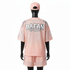 Conjunto de Pantalones Cortos de Malla para Mujer, Malla de Poliéster Premium Transpirable, Color Durazno, Panel Lateral con Logotipo Personalizado por Transferencia de Calor, Conjuntos de Mujer 100% Algodón - Product Image 2