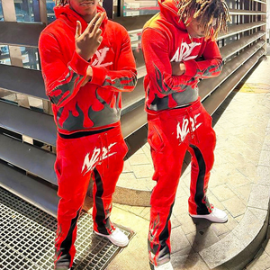 Conjunto de Sudadera con Capucha y Pantalones Deportivos de Felpa de Alta Calidad Expu International para Hombre, Estilo Urbano de Invierno, Pantalones Deportivos Acampanados de Poliéster/Algodón - Product Image 1