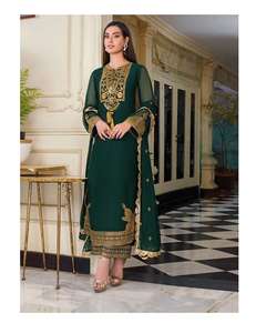 Shalwar Kameez Tradicional Pakistaní de Algodón y Seda de Alta Calidad, Lavable, Colores Personalizados, para Mujer, MASOORI GARMENTS en Venta - Product Image 2