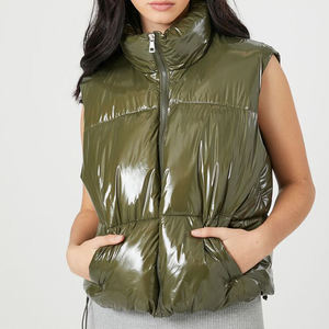 Señoras ligero acolchado recortado acolchado chaleco acolchado Zip-Up Stand Collar sin mangas Casual moda transpirable lavado invierno - Product Image 1