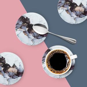 Sous-verres en marbre élégants avec support pour boisson ronde pour Tables basses Sous-verres en pierre absorbants élégants - Product Image 5