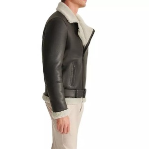 Winter Men's Leather Shearling <b>Jackets</b> Warm Eco-Friendly Waterproof Windproof Turn-down Collar Custom Logo - Product Image 5