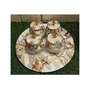 Conteneur luxueux de style européen pour snacks et fruits secs Bocal décoratif en métal avec couvercle et plateau pour la maison - Product Image 2