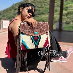 High Quality Hand Tooled Saddle <b>Blanket</b> Fringe Crossbody Bag for Women's Custom Luxury Designer Genuine Leather Shoulder Bags - Product Image 1