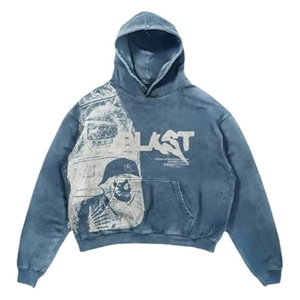 Sudaderas con capucha lavadas con ácido boxy con serigrafía, ropa de calle de alta calidad, mezcla de algodón, Sudadera con capucha moderna descolorida aceptada por OEM - Product Image 4