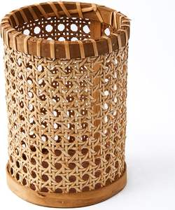 Handwoven Mini Rattan Utensil Holder Boho Cane Webbing Round Storage Tube for Kitchen Tools Makeup Brushes and Office Stationery - Product Image 4