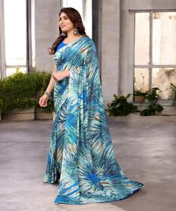 Superbe saree en georgette pour femme avec chemisier fantaisie prêt à l'emploi pour fête de mariage sari/sari/shari - Product Image 6