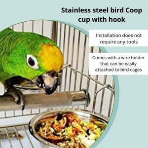 Venta al por mayor colgante de acero inoxidable gancho taza pájaro loro alimentación tazas tazón pájaro agua comida plato alimentador loro mascota tazón - Product Image 2