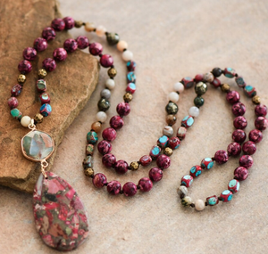 Trendy Sea Boho Long Necklace, Knotted Bead Bohemia Necklace, Healing Crystal Beaded Necklace - Product Image 2