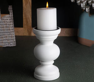 Color blanco brillante Estilo OEM Pilar de madera grueso Soporte para velas Mango Madera Fabricante venta directa de fábrica - Product Image 2