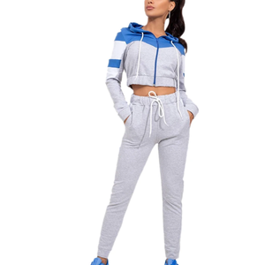Women's Custom Logo Cotton Sweatsuit Set Breathable Crop Top <b>Hoodie</b> and Jogger for Autumn for Adults - Product Image 1