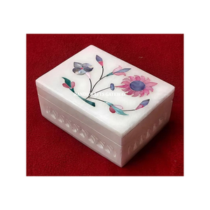 Mejor venta de obra de arte popular mezcla de mármol blanco puro madre de perla incrustaciones florales tallado diseño joyería Almacenamiento y caja de regalo - Product Image 1