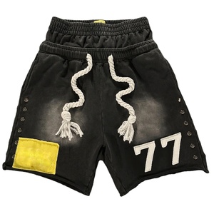 Pantalones cortos de cintura doble personalizados, cordones de algodón, Parche de diamantes de imitación desteñidos por el sol, Material de alta calidad, pantalones cortos hechos para hombres - Product Image 1