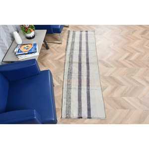 พรมวินเทจสไตล์ตุรกี ขนาด 1.9x6.5 ฟุต (59x198 ซม.) พรมคิลิมสีขาวล้วน - Product Image 5