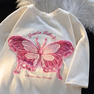Pur coton lait système papillon broderie couples T-shirt à manches courtes femme été ins collège vent sur les vêtements - Product Image 6